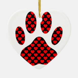 Dog Paw Print With Hearts Ceramic Tree Decoration