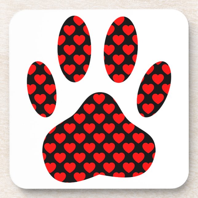 Dog Paw Print With Hearts Coaster (Front)