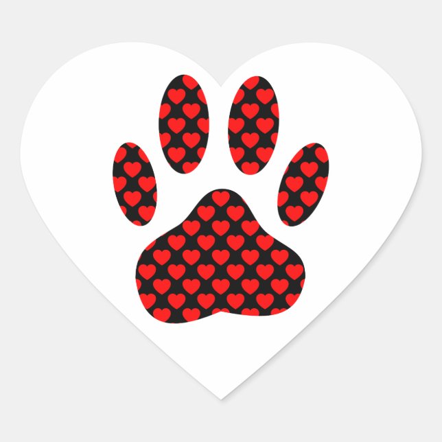Dog Paw Print With Hearts Heart Sticker (Front)