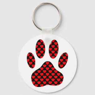 Dog Paw Print With Hearts Key Ring