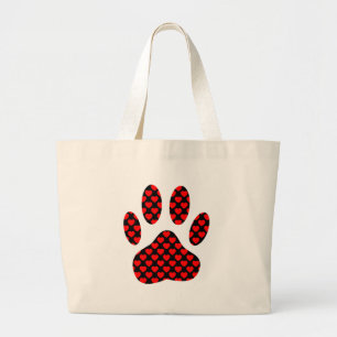Dog Paw Print With Hearts Large Tote Bag
