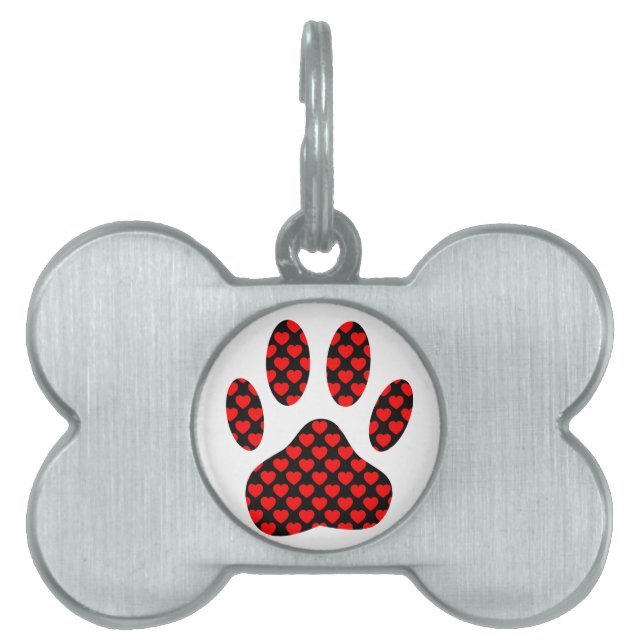 Dog Paw Print With Hearts Pet ID Tag (Front)