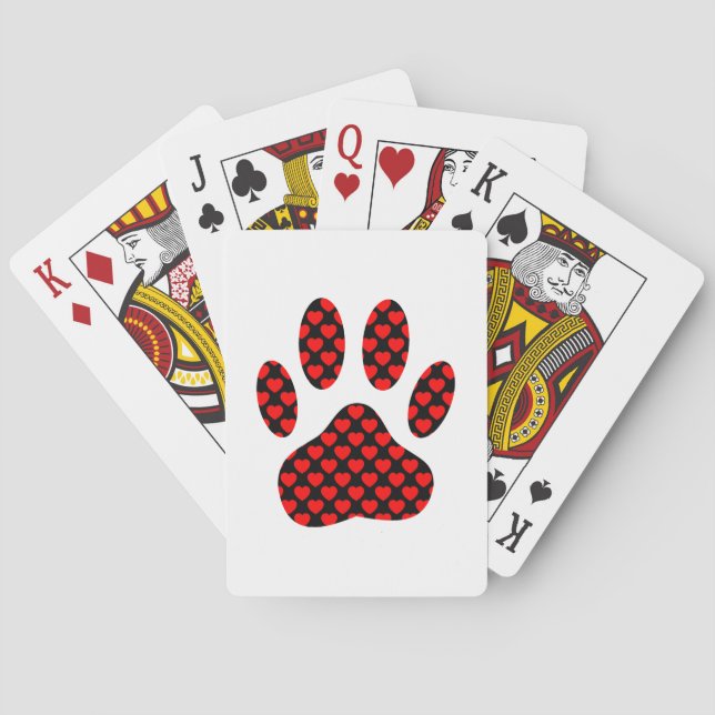 Dog Paw Print With Hearts Playing Cards (Back)