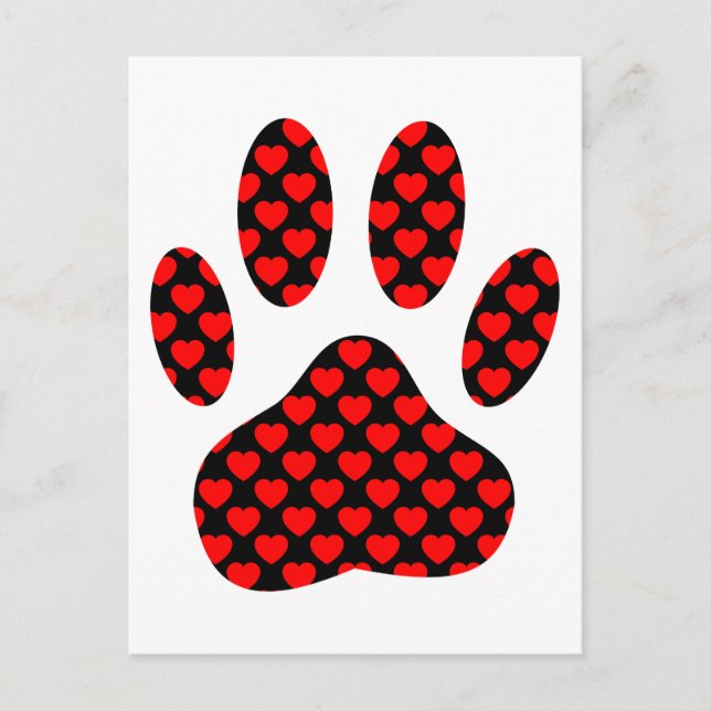 Dog Paw Print With Hearts Postcard (Front)