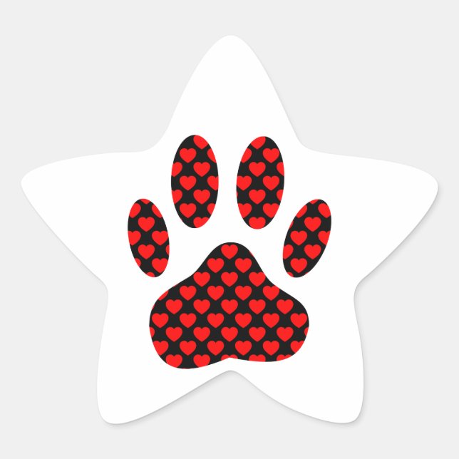 Dog Paw Print With Hearts Star Sticker (Front)