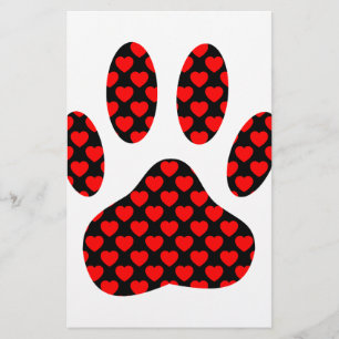 Dog Paw Print With Hearts Stationery