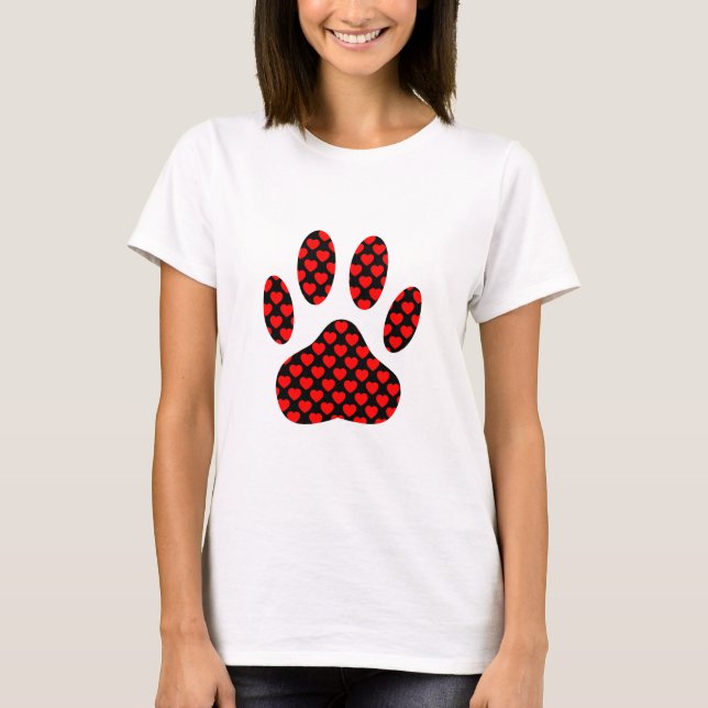 Dog Paw Print With Hearts T-Shirt (Front)