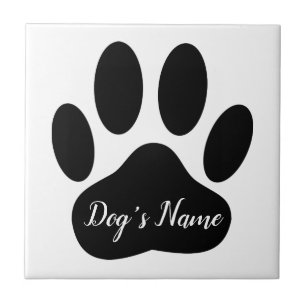 Dog Paw Print With Personalised Name Ceramic Tile