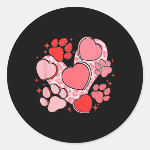 Dog Paw Print With Red Heart For Valentine Day And Classic Round Sticker