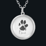Dog Paw Print with Your Pet's Name - Black - Silver Plated Necklace<br><div class="desc">Dog Paw Print with Your Pet's Name - Black -</div>