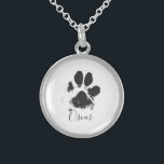 Dog Paw Print with Your Pet's Name - Black - Sterling Silver Necklace<br><div class="desc">Dog Paw Print with Your Pet's Name - Black -</div>