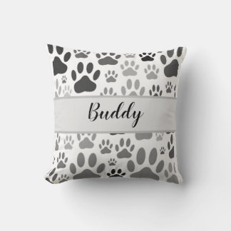 Dog Paw Prints All Over Custom Dog Name Cushion