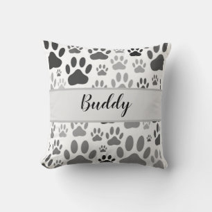Dog Paw Prints All Over Editable Dog Name Cushion