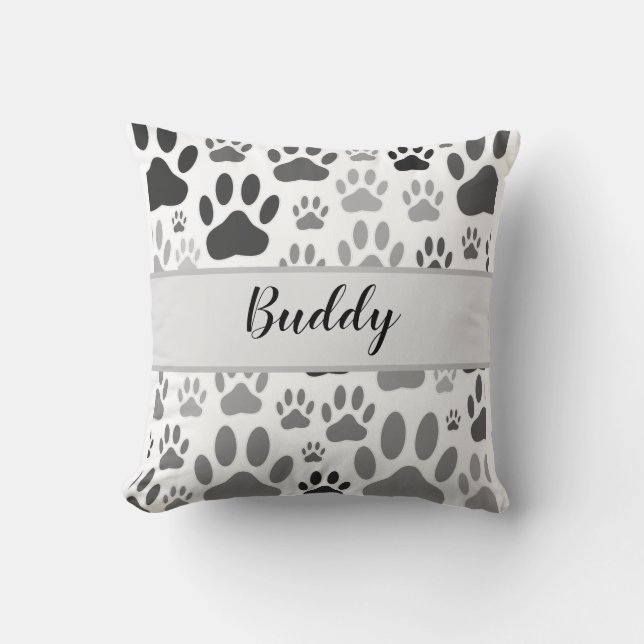 Dog Paw Prints All Over Editable Dog Name Cushion (Front)