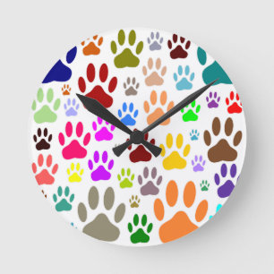 Dog Paw Prints All Over Round Clock