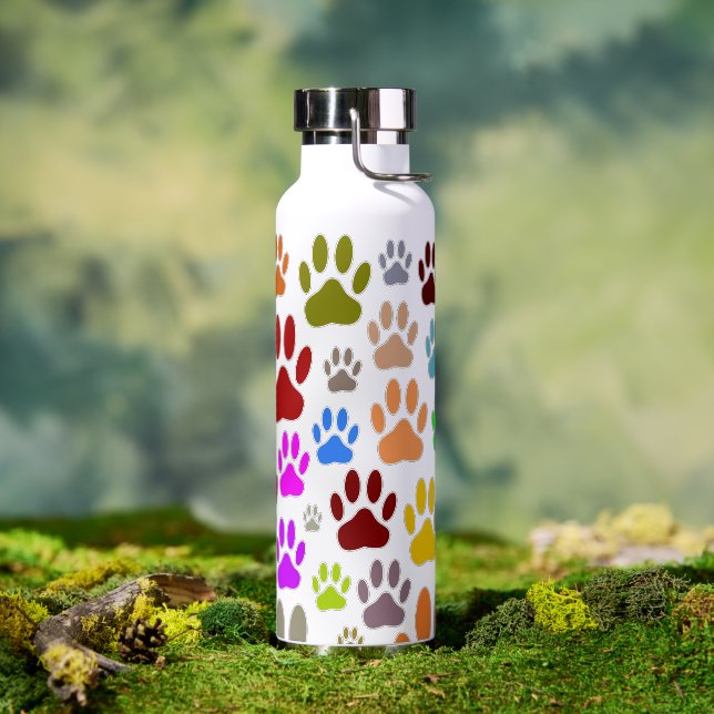 Dog Paw Prints All Over Water Bottle (Outdoor)