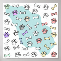 Dog Paw Prints And Bones Art Pattern