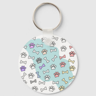 Dog Paw Prints And Bones Art Pattern Key Ring