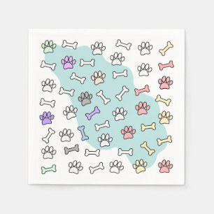 Dog Paw Prints And Bones Art Pattern Napkin