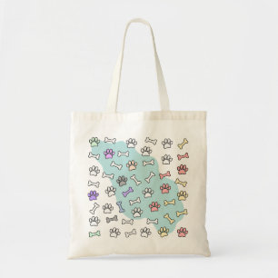 Dog Paw Prints And Bones Art Pattern Tote Bag