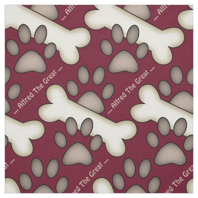 Dog Paw Prints And Bones Custom Canine Fabric (Swatch)