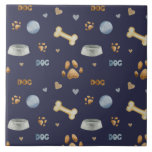 Dog Paw Prints and Bones Cute Tile<br><div class="desc">Dog themed tile</div>