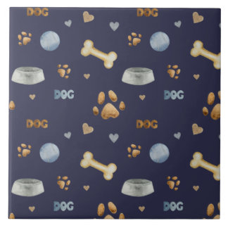 Dog Paw Prints and Bones Cute Tile