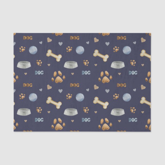 Dog Paw Prints and Bones Cute Tissue Paper (Front)