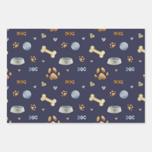 Dog Paw Prints and Bones Cute Wrapping Paper Sheet