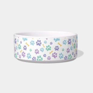 Dog Paw Prints and Bones Pastel Colours Bowl