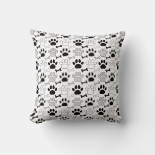 Dog Paw Prints and Bones Pattern Cushion