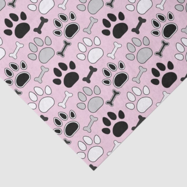 Dog Paw Prints and Bones Pattern Pink Tissue Paper (Detail)
