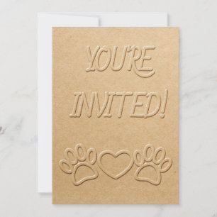 Dog Paw Prints And Heart Faux Embossed Paper