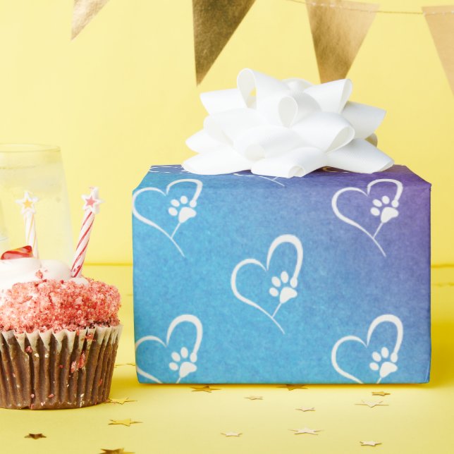 Dog Paw Prints and Heart Wrapping Paper (Birthday Party)