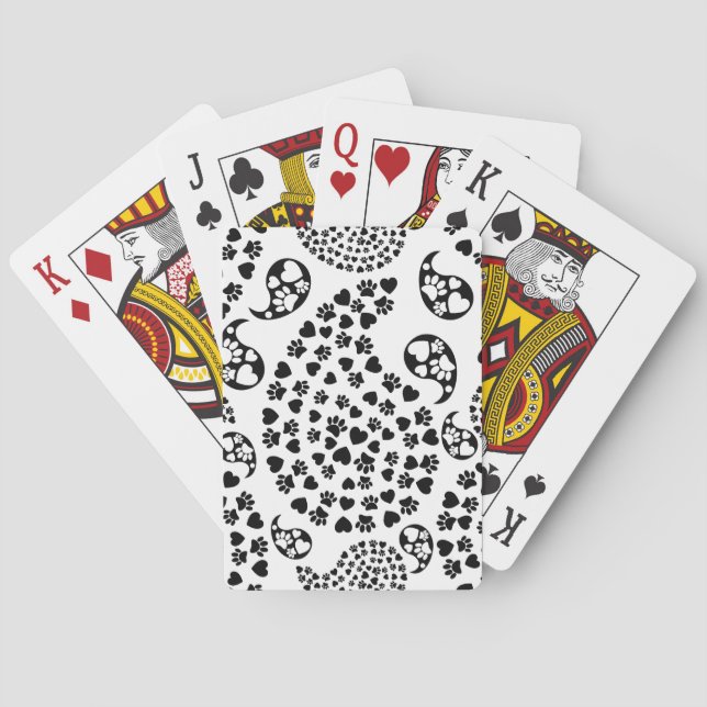 Dog Paw Prints And Hearts Paisley Pattern Playing Cards (Back)
