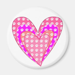 Dog Paw Prints And Pink Hearts Magnet