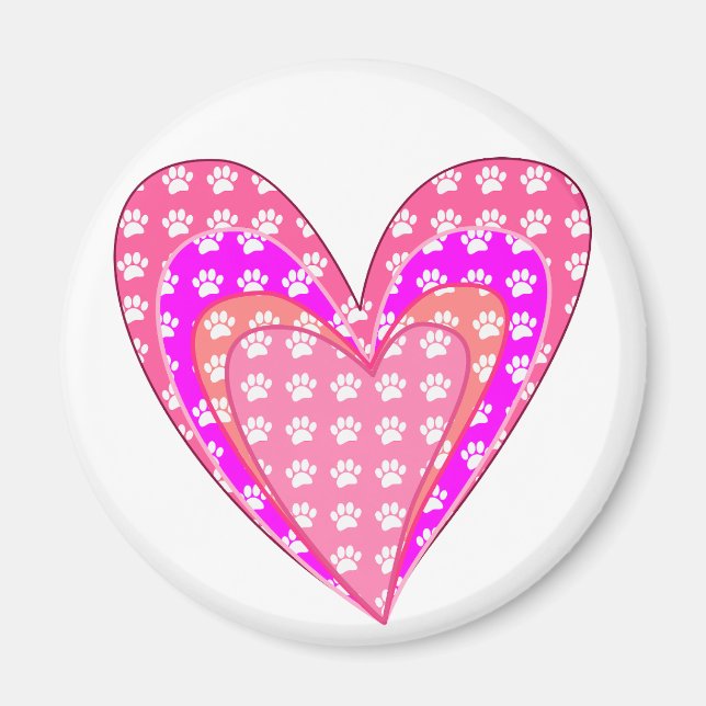 Dog Paw Prints And Pink Hearts Magnet (Front)