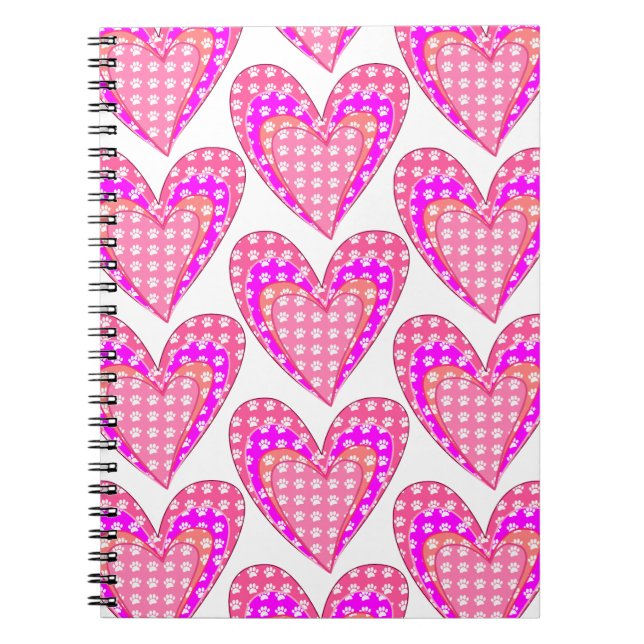 Dog Paw Prints And Pink Hearts Notebook (Front)