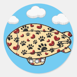 Dog Paw Prints And Red Hearts Custom Blimp Classic Round Sticker