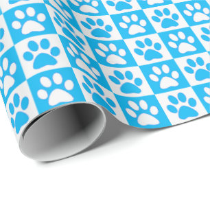 Dog Paw Prints aqua and white Wrapping Paper