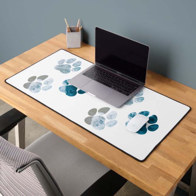 Dog Paw Prints - Beach Waves and Sand Beach Desk Mat (Office 2)