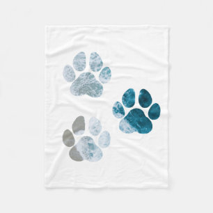 Dog Paw Prints - Beach Waves and Sand Fleece Blanket