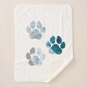Dog Paw Prints - Beach Waves and Sand Sherpa Blanket