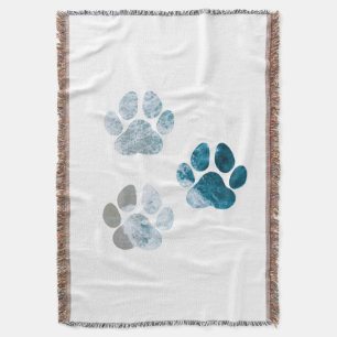 Dog Paw Prints - Beach Waves and Sand Throw Blanket