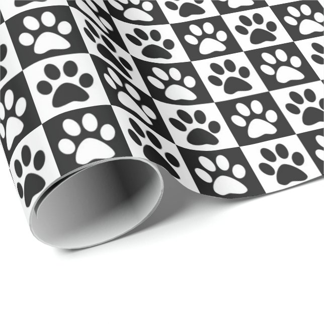 Dog Paw Prints black and white Wrapping Paper (Roll Corner)