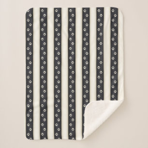 Dog Paw Prints Black & Antique White Pet Lover's Sherpa Blanket