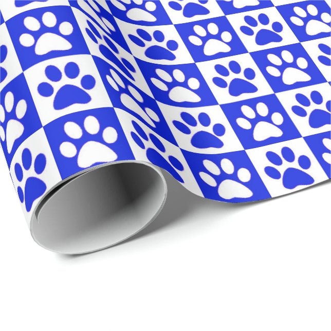 Dog Paw Prints blue and white Wrapping Paper (Roll Corner)