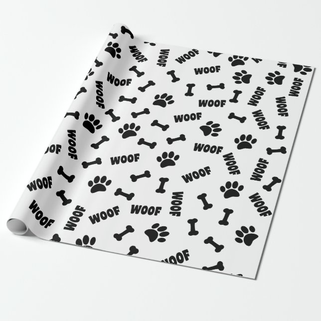 Dog Paw Prints Bones And Woofs Custom Wrapping Paper (Unrolled)