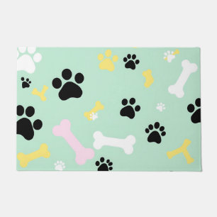 Dog Paw Prints Bones Pattern Doormat
