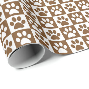 Dog Paw Prints brown and white Wrapping Paper